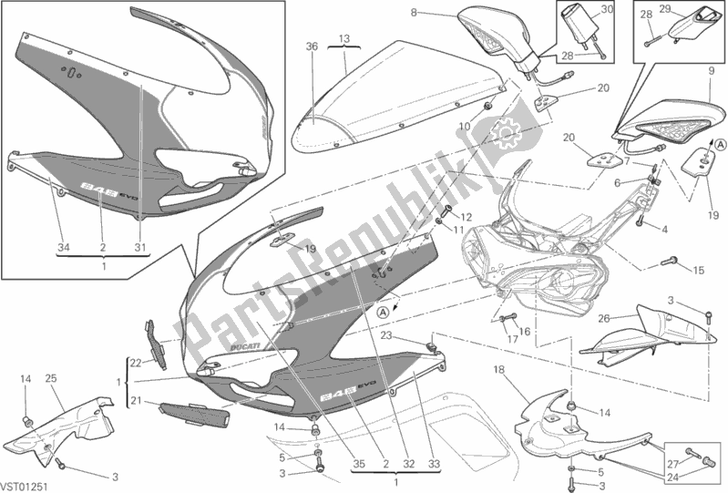 Toutes les pièces pour le Capot du Ducati Superbike 848 EVO Corse SE USA 2012